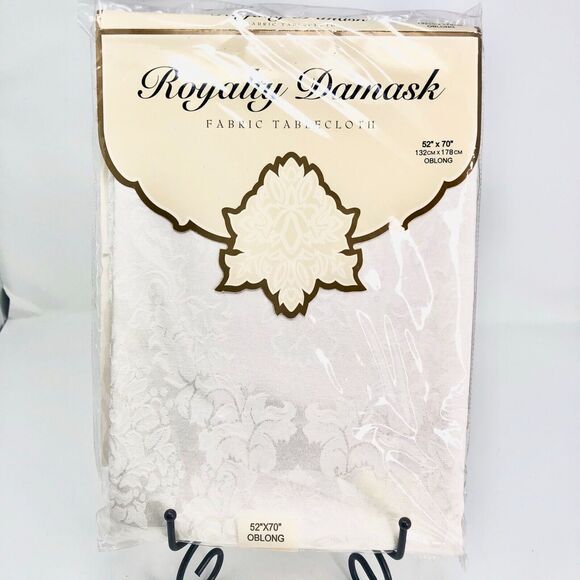Royalty Damask Fabric Tablecloth 52" x 70" Oblong Special Occasion Beige NWT - Picture 1 of 7